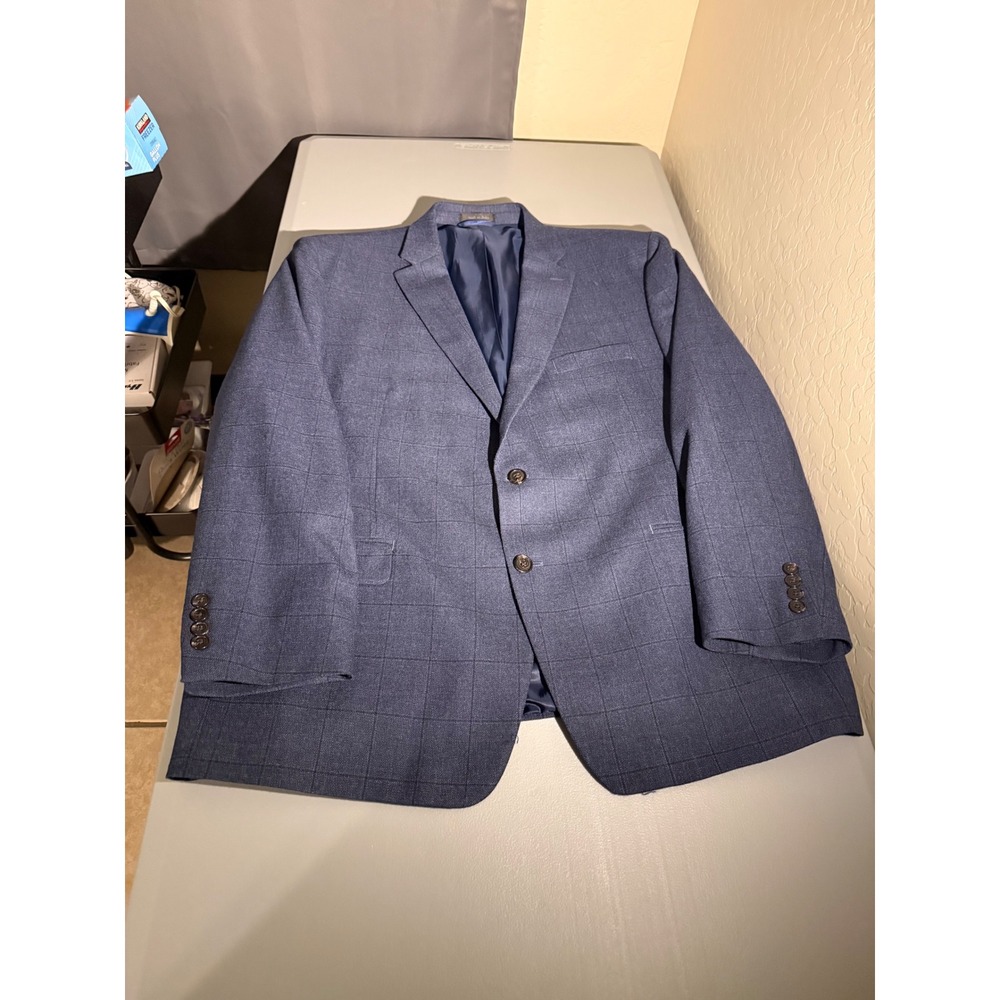 Lauren Ralph Lauren Mens 48R Blue Windowpane 100% Wool Blazer Sport Coat